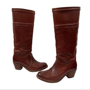 FRYE cognac genuine leather pull up boots